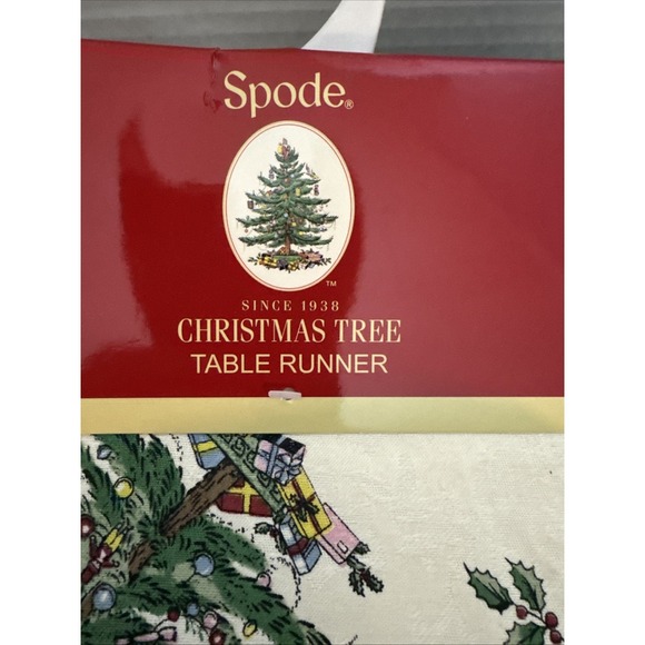 Spode Christmas Tree TABLE RUNNER~Red Ribbon Ivory Jacquard Damask 72"x14"~NEW - Picture 4 of 6